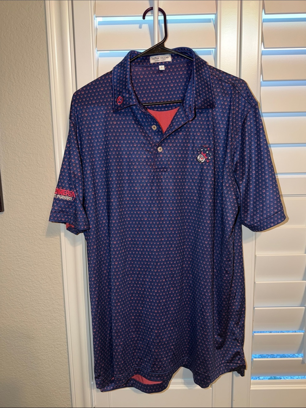 Scotty Cameron Peter Millar Navy Polo with Red Trim and Micro Pattern